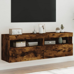 TV Wall Cabinet Set of 2 Smoked Oak Engineered Wood