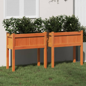 Garden Planter Set of 2 Wax Brown Solid pine wood Mediu...