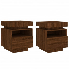 Bedside Cabinet Set of 2 Brown Oak Engineered Wood