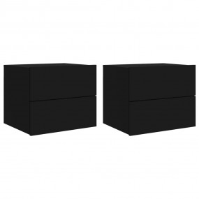 Wall-mounted Nightstand Set of 2 Black Engineered wood ...