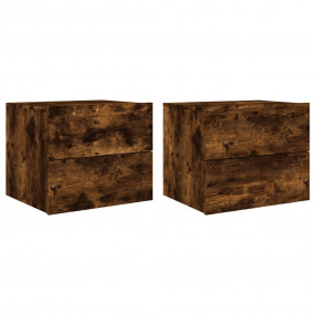 Wall-mounted Bedside Cabinet Set of 2 Smoked oak Engine...