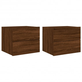 Wall-mounted Bedside Cabinet Set of 2 Brown Oak Enginee...