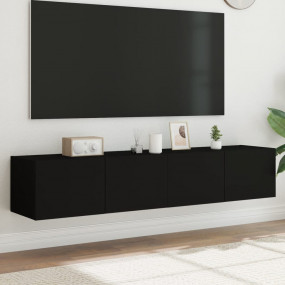 TV Wall Cabinet Set of 2 Black Engineered wood