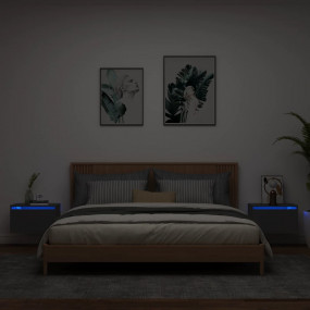 Wall-Mounted Bedside Cabinet Set of 2 Black Engineered ...