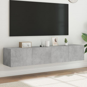 TV Wall Cabinet Set of 2 Concrete Grey Engineered Wood ...