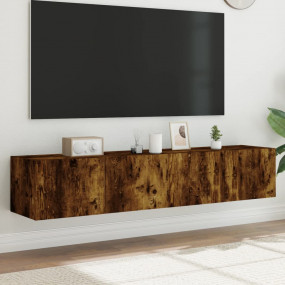 TV Wall Cabinet Set of 2 Smoked Oak Engineered wood Flo...
