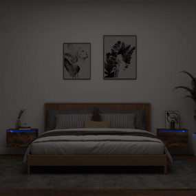 Wall-mounted Bedside Cabinet Set of 2 Smoked oak Engine...