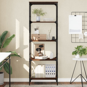 Bookcase Brown Oak Engineered Wood and Metal Medium Boo...