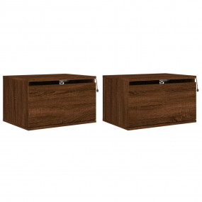 Wall-mounted Bedside Cabinet Set of 2 Brown Oak Enginee...