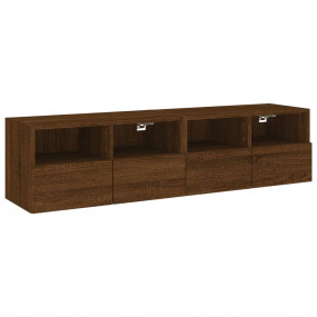 TV Wall Cabinet Set of 2 Brown Oak Engineered Wood Stan...