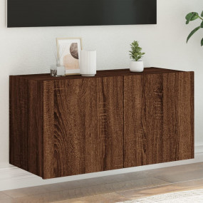 TV Wall Cabinet Brown Oak Engineered Wood Medium TV Wal...
