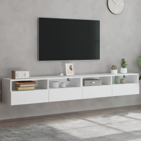 TV Wall Cabinet Set of 2 White Engineered Wood Medium M...