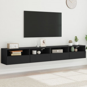TV Wall Cabinet Set of 2 Black Engineered wood Compact
