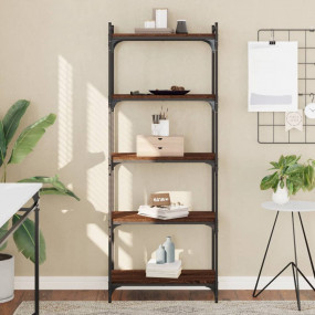 Bookcase Brown Oak Engineered Wood, Metal Medium Adjust...