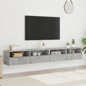 TV Wall Cabinet Set of 2 Concrete Grey Engineered Wood ...