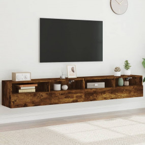 TV Wall Cabinet Set of 2 Smoked Oak Engineered Wood