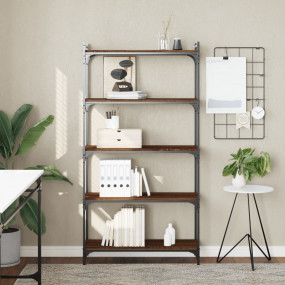 Bookcase Brown oak Engineered Wood, Metal 60.6 in Heigh...