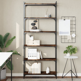 Bookcase Smoked Oak Engineered wood, metal 6-Tier Adjus...