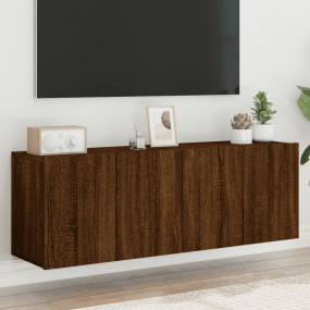 TV Cabinet Set of 2 Brown Oak Engineered Wood Medium TV...