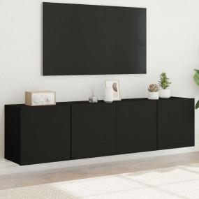 TV Cabinet Set of 2 Black Engineered wood Medium TV Cab...