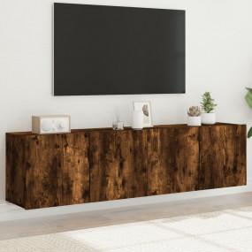 TV Cabinet Set of 2 Smoked Oak Engineered Wood Medium