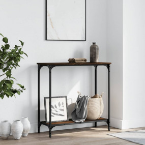 Console Table Brown Oak Engineered Wood and Metal