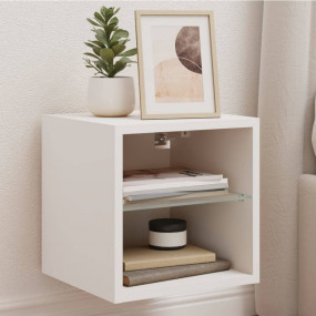 TV Wall Cabinet White Engineered wood, glass