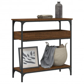 Console Table Brown Oak Engineered Wood, Metal Adjustab...