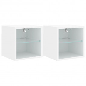 TV Wall Cabinet Set of 2 White Engineered wood, Glass