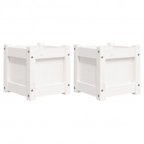 Garden Planter Set of 2 White Solid pine wood 12.2 in d...