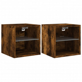 TV Wall Cabinet Set of 2 Smoked Oak Engineered wood, Gl...