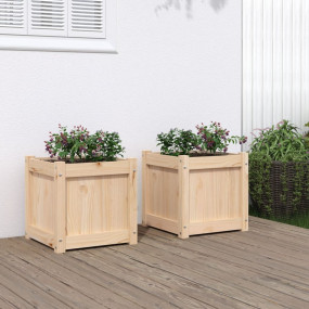 Garden Planter Set of 2 Natural Solid pine wood 15.7x15...