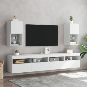 TV Cabinet White Engineered wood and glass Small