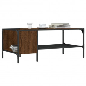 Coffee Table Brown Oak and Black Engineered Wood and Me...