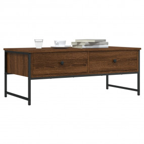 Coffee Table Brown Oak Engineered Wood and Metal Adjust...