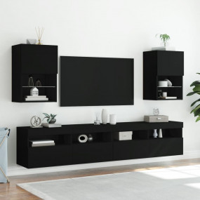 TV Cabinet Set of 2 Black Engineered wood, Glass Medium