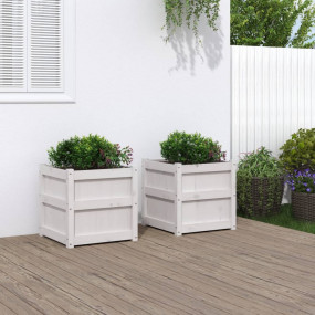 Garden Planter Set of 2 White Solid pine wood Decorativ...