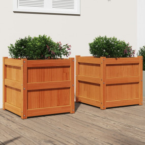 Garden Planter Set of 2 Wax Brown Solid pine wood