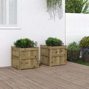 Garden Planter Set of 2 Natural Wood Impregnated Pine W...