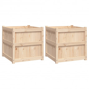 Garden Planter Set of 2 Natural Wood Solid Pine Wood