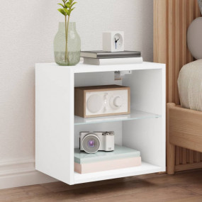 Bedside Cabinet Set of 2 White Engineered Wood, Glass S...