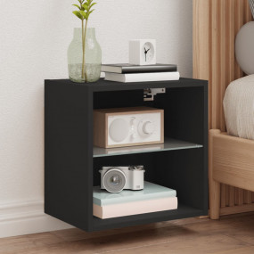 Bedside Cabinet Black Engineered wood, Glass Modern