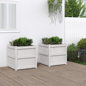 Garden Planter Set of 2 White Solid Pine Wood Large