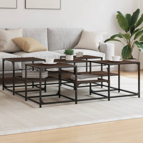 Coffee Table Brown Oak Engineered Wood, Metal Large