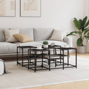 Coffee Table Black Engineered Wood, Metal Medium Adjust...