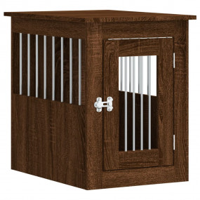 Dog Crate Furniture Brown Oak Engineered Wood, Steel Me...