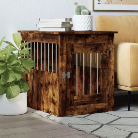 Dog Crate Furniture Smoked Oak Engineered Wood, Steel M...
