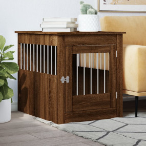 Dog Crate Furniture Brown Oak Engineered Wood, Steel Lo...