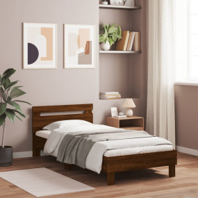 Bed Frame Brown Oak Engineered Wood Twin Modern Bed Fra...