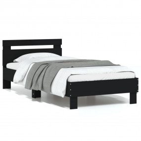 Bed Frame Black Engineered Wood Small Single Modern Bed...